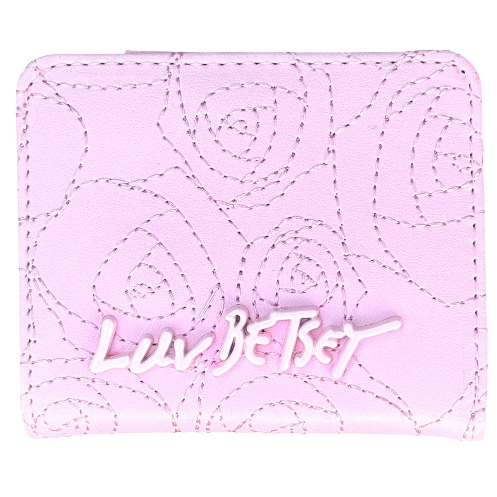 Luv Betsey Johnson Pink Rose Stitched‎ Bifold Wallet Heart Print ID Window Y2K